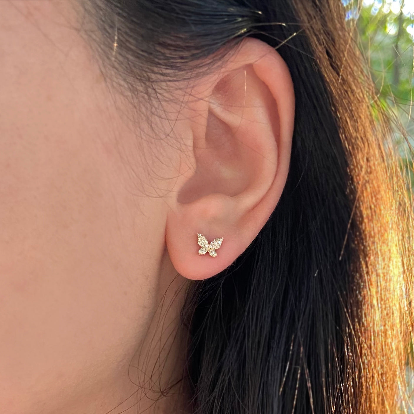 14k Gold Natural Round Diamond Stud Earrings Child Second Hole | eBay